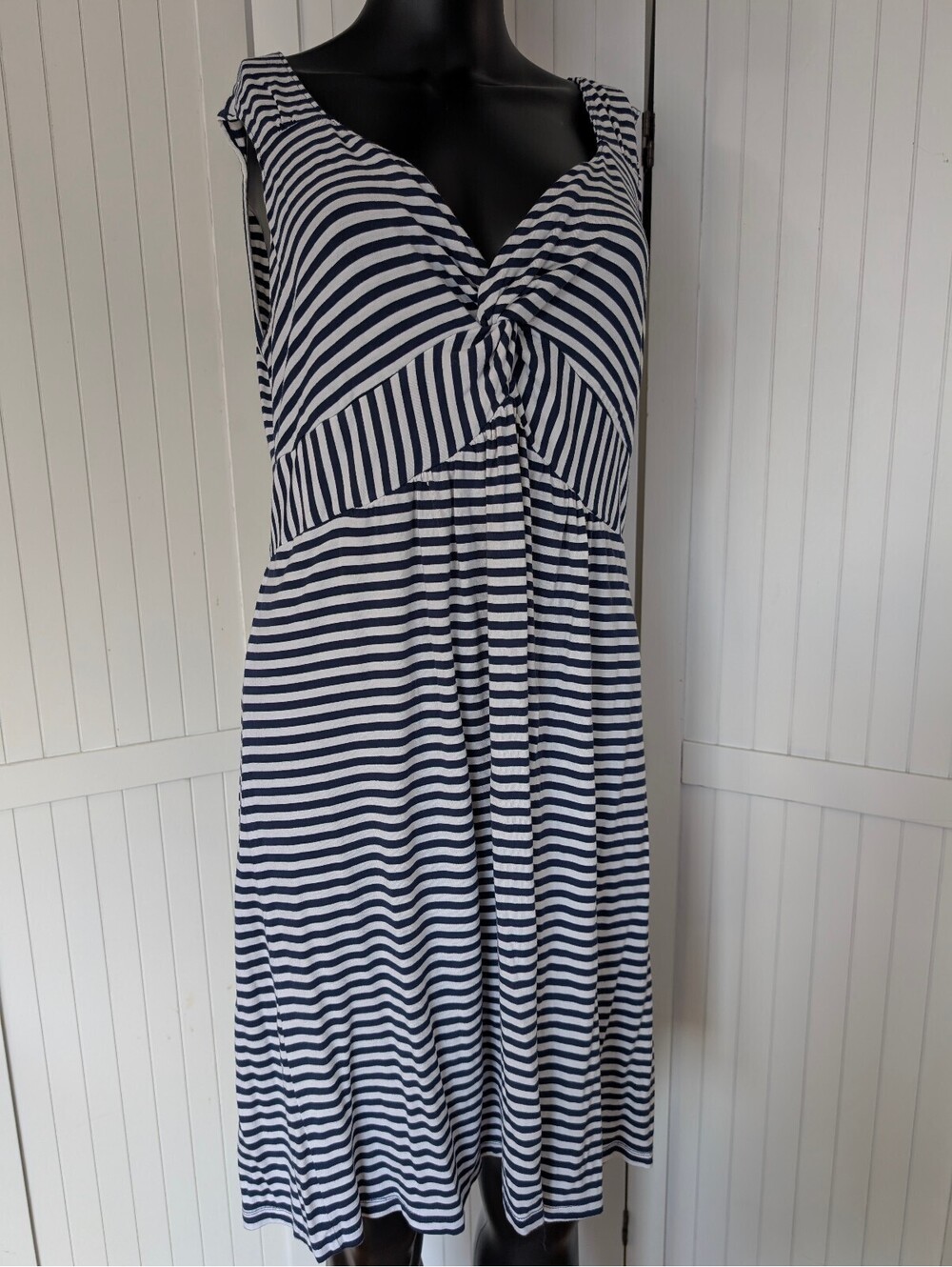 Style & Co Navy White Striped Twist Front Sleeveless Dress Large Summer Coastal